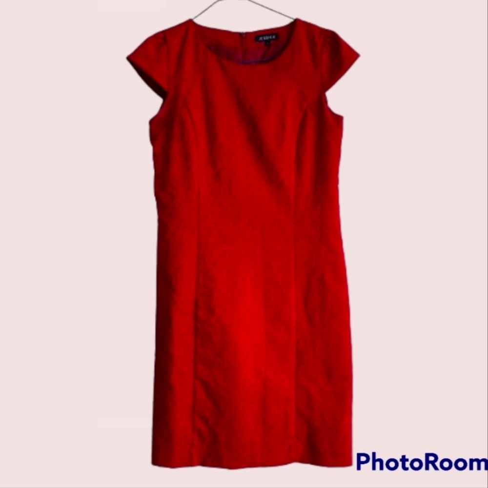 Floral Textured Cap Sleeve Red Dress